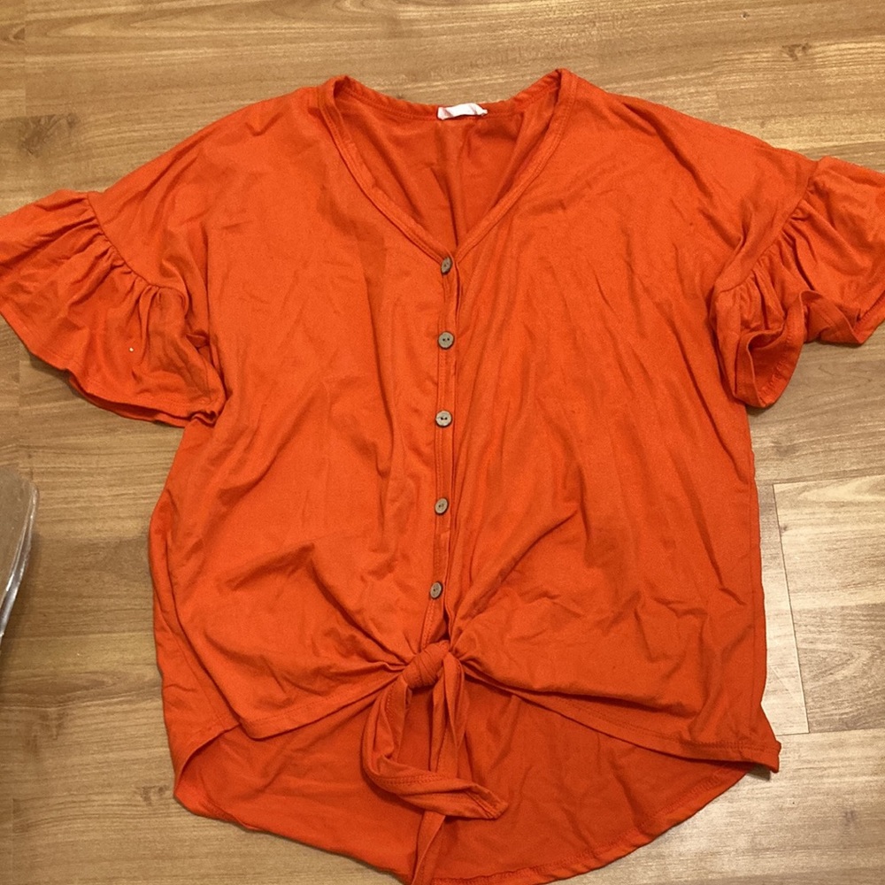 Ruffle sleeve tie front top
